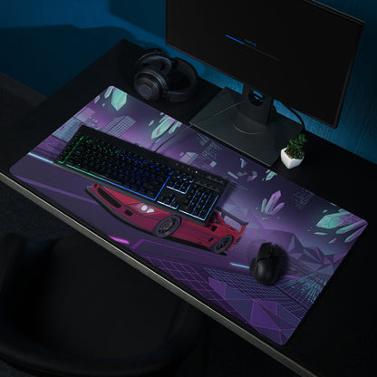 Ferrari F40 LM Inspired Red Purple Vaporwave Gaming Mouse Pad – Neon Cyber City Desk Mat, Retro Futuristic Synthwave Supercar Digital Artwork