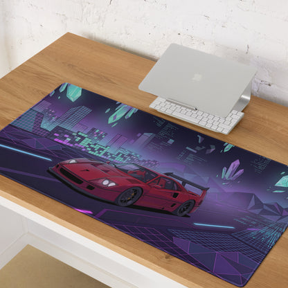 Ferrari F40 LM Inspired Red Purple Vaporwave Gaming Mouse Pad – Neon Cyber City Desk Mat, Retro Futuristic Synthwave Supercar Digital Artwork