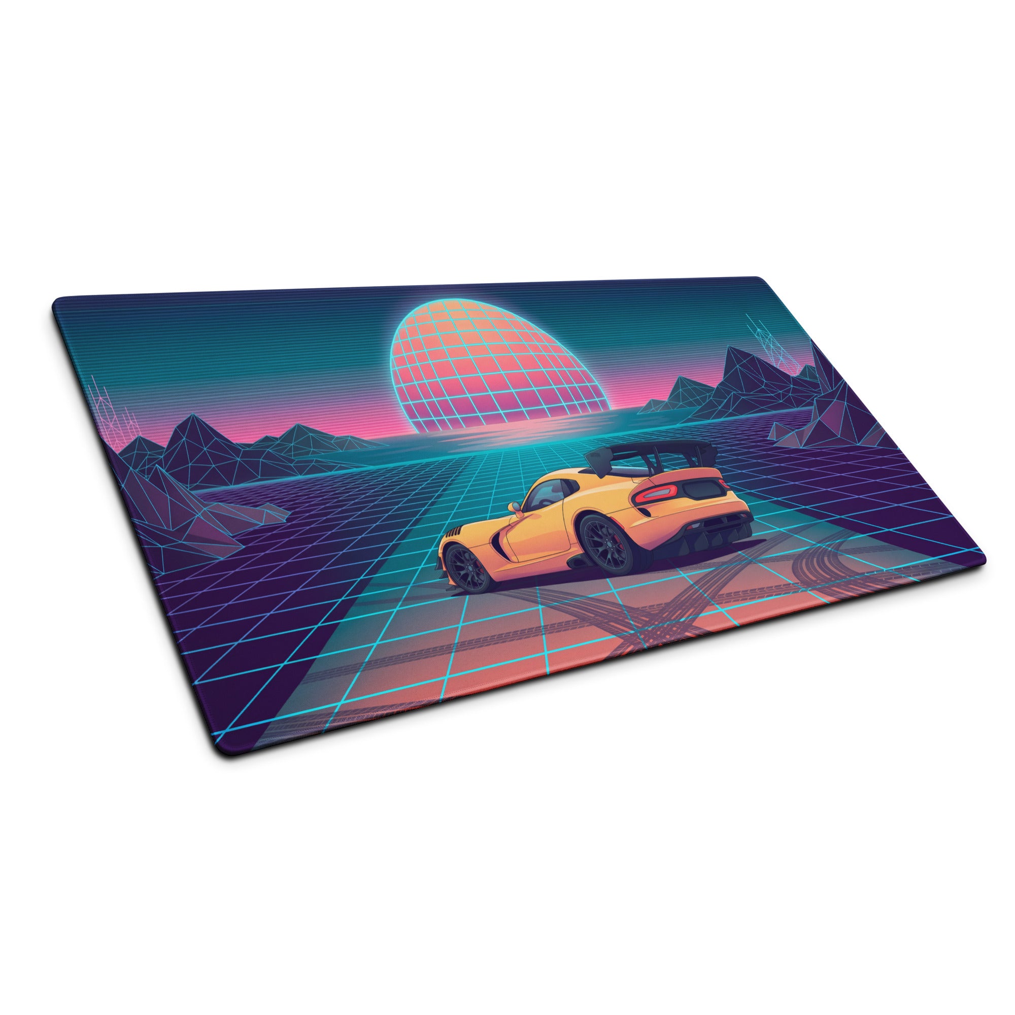 Dodge Viper ACR Inspired Orange Vaporwave Gaming Mouse Pad – Neon Grid Sunset Desk Mat, Retro Futuristic Synthwave Supercar Digital Artwork