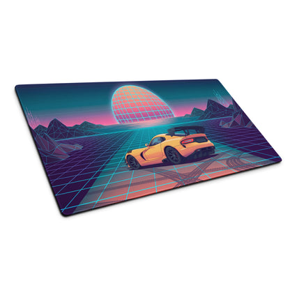 Dodge Viper ACR Inspired Orange Vaporwave Gaming Mouse Pad – Neon Grid Sunset Desk Mat, Retro Futuristic Synthwave Supercar Digital Artwork