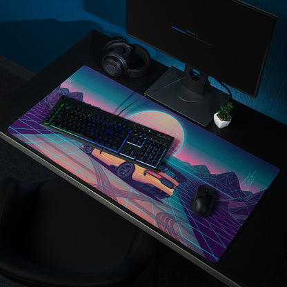 Dodge Viper ACR Inspired Orange Vaporwave Gaming Mouse Pad – Neon Grid Sunset Desk Mat, Retro Futuristic Synthwave Supercar Digital Artwork