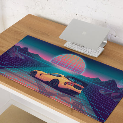 Dodge Viper ACR Inspired Orange Vaporwave Gaming Mouse Pad – Neon Grid Sunset Desk Mat, Retro Futuristic Synthwave Supercar Digital Artwork