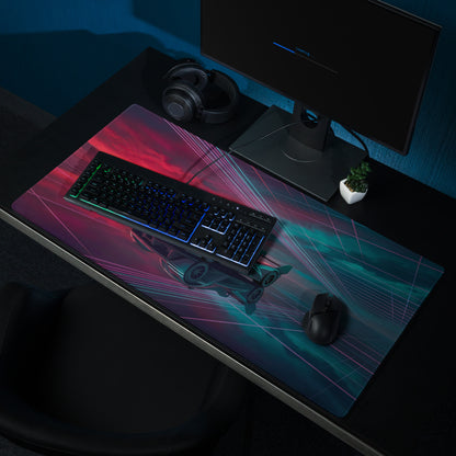 Genesis GMR-001 Inspired Teal Red Vaporwave Gaming Mouse Pad – Neon Grid Raceway Desk Mat, Futuristic Hypercar Digital Artwork