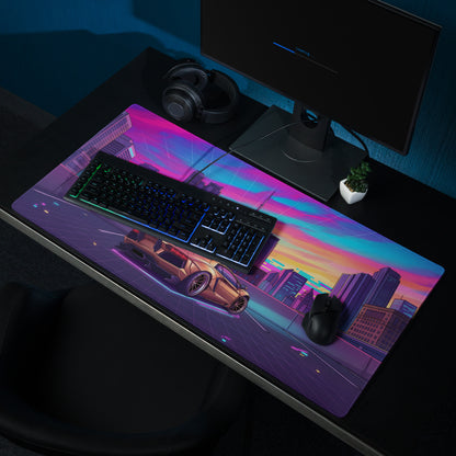 Lamborghini Aventador Widebody Inspired Bronze Vaporwave Gaming Mouse Pad – Neon Toronto Skyline Desk Mat, Retro Futuristic Synthwave Supercar Art