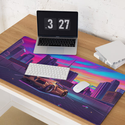 Lamborghini Aventador Widebody Inspired Bronze Vaporwave Gaming Mouse Pad – Neon Toronto Skyline Desk Mat, Retro Futuristic Synthwave Supercar Art