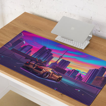 Lamborghini Aventador Widebody Inspired Bronze Vaporwave Gaming Mouse Pad – Neon Toronto Skyline Desk Mat, Retro Futuristic Synthwave Supercar Art