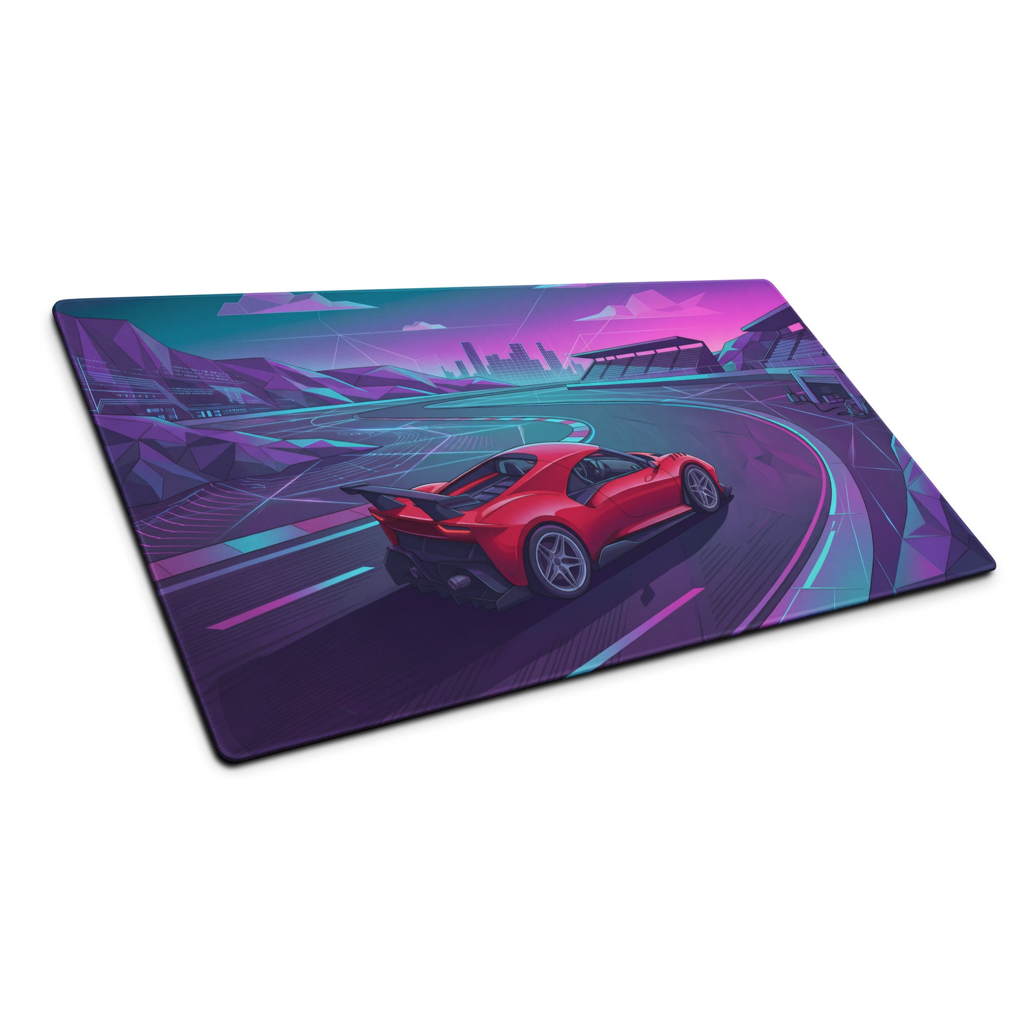 Ferrari SF90 XX Stradale Inspired Red Vaporwave Gaming Mouse Pad – Neon Cyber Racetrack Desk Mat, Retro Futuristic Synthwave Supercar Digital Art