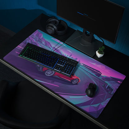 Ferrari SF90 XX Stradale Inspired Red Vaporwave Gaming Mouse Pad – Neon Cyber Racetrack Desk Mat, Retro Futuristic Synthwave Supercar Digital Art