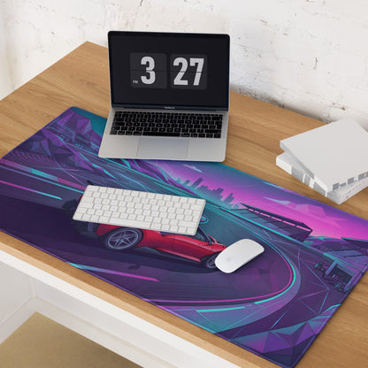 Ferrari SF90 XX Stradale Inspired Red Vaporwave Gaming Mouse Pad – Neon Cyber Racetrack Desk Mat, Retro Futuristic Synthwave Supercar Digital Art