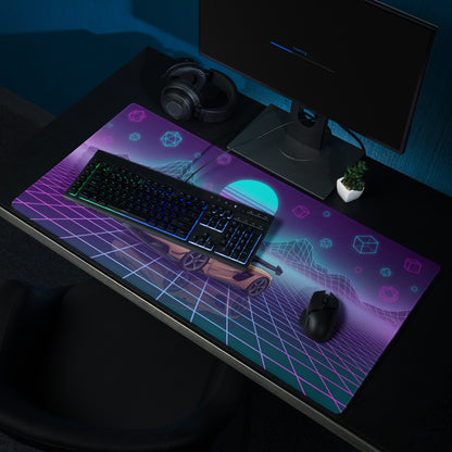 Koenigsegg Jesko Inspired Champagne Vaporwave Gaming Mouse Pad – Neon Grid Mountain Desk Mat, Retro Futuristic Synthwave Hypercar Digital Art