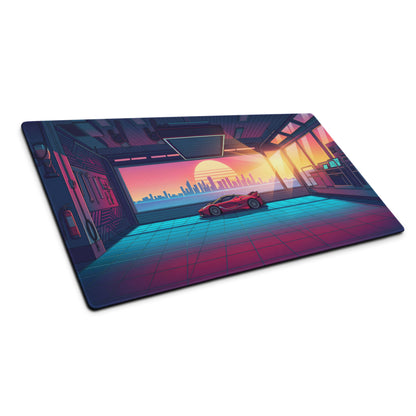 Ferrari FXX-K Evo Inspired Red Vaporwave Gaming Mouse Pad – Neon Sunset Garage Desk Mat, Retro Futuristic Synthwave Hypercar Digital Art