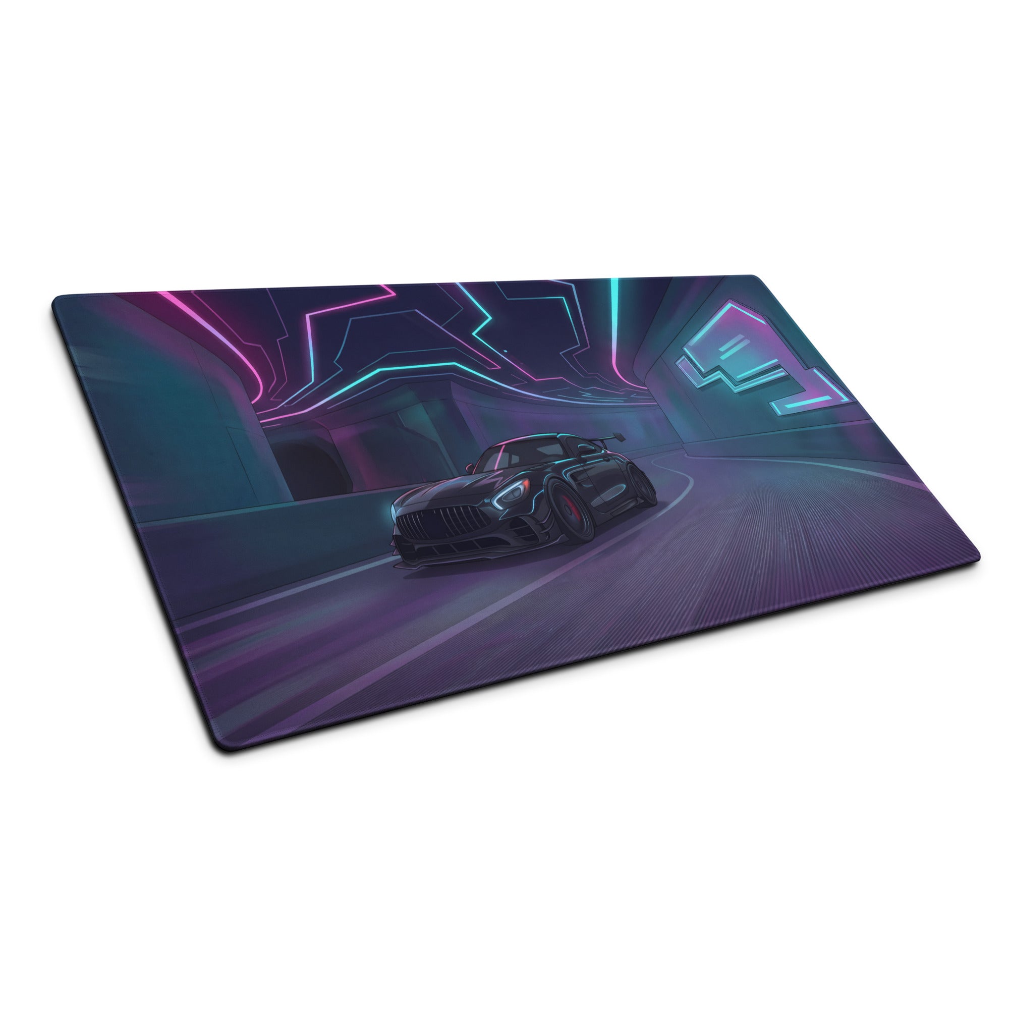 Mercedes-AMG GT Black Series Inspired Black Vaporwave Gaming Mouse Pad – Neon Cyber Tunnel Desk Mat, Futuristic Synthwave Sports Car Digital Art