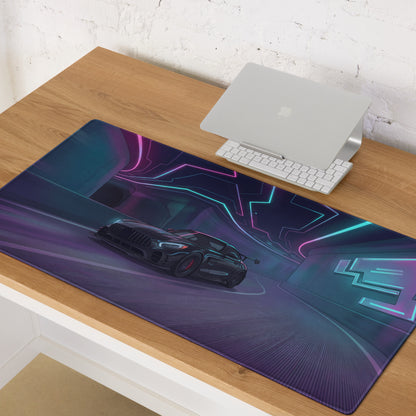 Mercedes-AMG GT Black Series Inspired Black Vaporwave Gaming Mouse Pad – Neon Cyber Tunnel Desk Mat, Futuristic Synthwave Sports Car Digital Art