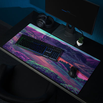 Pagani Huayra Roadster BC Inspired Silver Vaporwave Gaming Mouse Pad – Neon River Valley Desk Mat, Dreamy Retro Futuristic Hypercar Digital Art