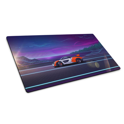 McLaren Senna Inspired Orange White Vaporwave Gaming Mouse Pad – Neon Cyber City Highway Desk Mat, Retro Futuristic Synthwave Hypercar Digital Art