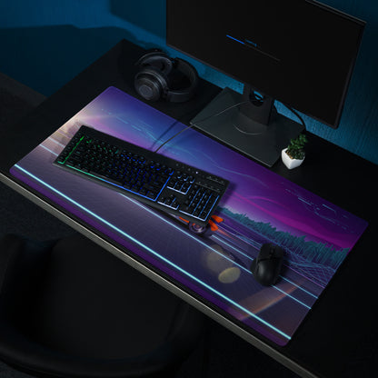 McLaren Senna Inspired Orange White Vaporwave Gaming Mouse Pad – Neon Cyber City Highway Desk Mat, Retro Futuristic Synthwave Hypercar Digital Art