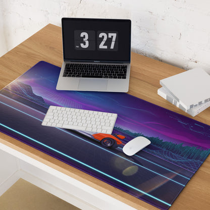 McLaren Senna Inspired Orange White Vaporwave Gaming Mouse Pad – Neon Cyber City Highway Desk Mat, Retro Futuristic Synthwave Hypercar Digital Art