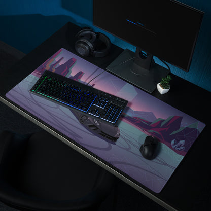 Lamborghini Huracán Performante Inspired Matte Black Vaporwave Gaming Mouse Pad – Neon Desert Crystal Desk Mat, Retro Futuristic Supercar Digital Art