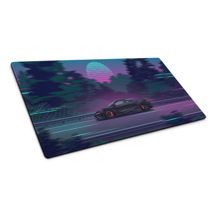 McLaren 765LT Inspired Matte Black Vaporwave Gaming Mouse Pad – Neon Forest Highway Desk Mat, Retro Futuristic Synthwave Supercar Digital Art