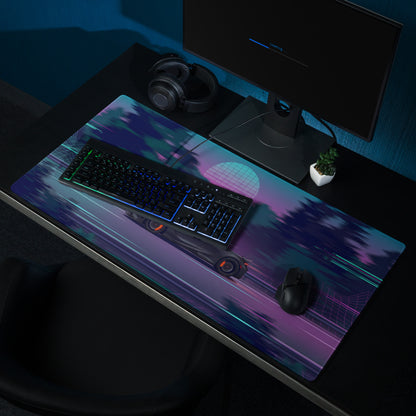 McLaren 765LT Inspired Matte Black Vaporwave Gaming Mouse Pad – Neon Forest Highway Desk Mat, Retro Futuristic Synthwave Supercar Digital Art