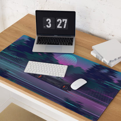 McLaren 765LT Inspired Matte Black Vaporwave Gaming Mouse Pad – Neon Forest Highway Desk Mat, Retro Futuristic Synthwave Supercar Digital Art
