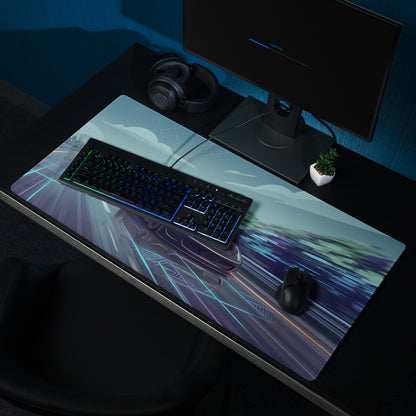 Ferrari 458 GT3 Inspired Matte Black Vaporwave Gaming Mouse Pad – Neon Highway Desk Mat, Futuristic Synthwave Racing Supercar Digital Art