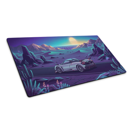 Pagani Huayra Roadster BC Inspired Silver Vaporwave Gaming Mouse Pad – Neon Desert Sunset Desk Mat, Retro Futuristic Synthwave Hypercar Digital Art