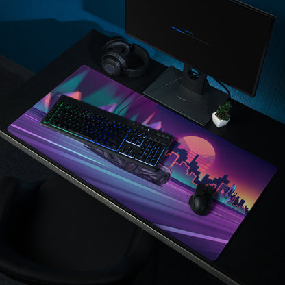 McLaren 765LT Inspired Purple Vaporwave Gaming Mouse Pad – Neon Sunset City Desk Mat, Retro Futuristic Supercar Digital Art with Crystal Forest