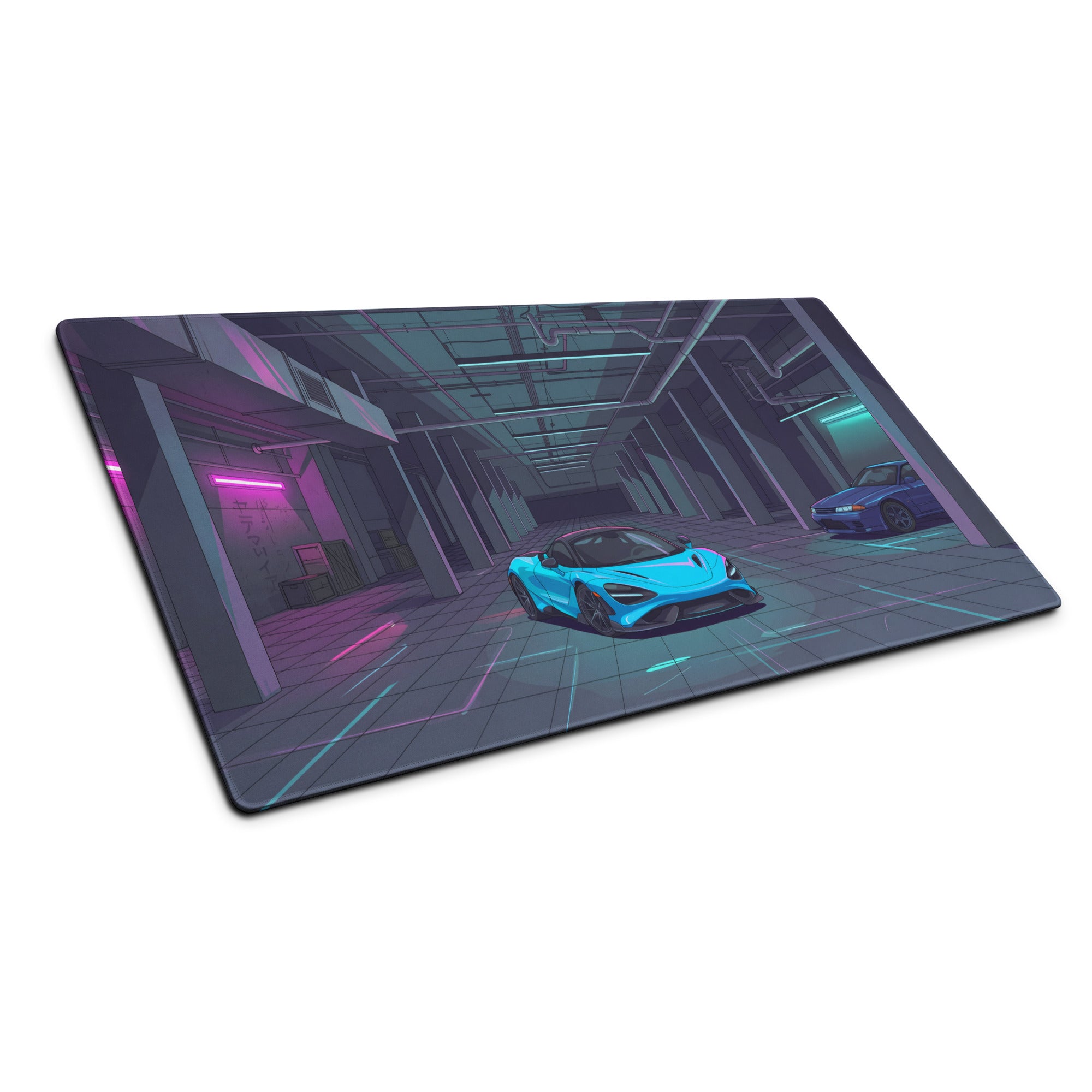 McLaren 765LT Inspired Cyan Blue Vaporwave Gaming Mouse Pad – Neon Underground Garage Desk Mat, Retro Futuristic Supercar and JDM Digital Art