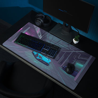 McLaren 765LT Inspired Cyan Blue Vaporwave Gaming Mouse Pad – Neon Underground Garage Desk Mat, Retro Futuristic Supercar and JDM Digital Art