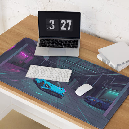 McLaren 765LT Inspired Cyan Blue Vaporwave Gaming Mouse Pad – Neon Underground Garage Desk Mat, Retro Futuristic Supercar and JDM Digital Art