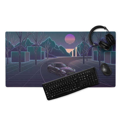Mercedes-AMG GT Black Series Inspired Gray Vaporwave Gaming Mouse Pad – Neon Grid Forest Desk Mat, Retro Futuristic Supercar Sunset Digital Art