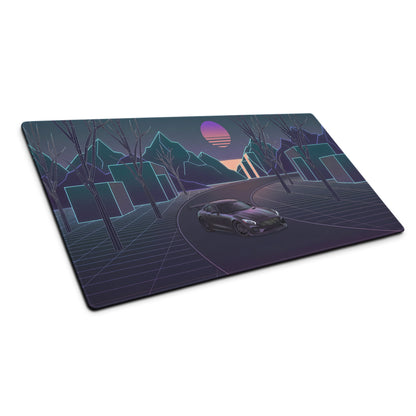 Mercedes-AMG GT Black Series Inspired Gray Vaporwave Gaming Mouse Pad – Neon Grid Forest Desk Mat, Retro Futuristic Supercar Sunset Digital Art