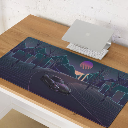 Mercedes-AMG GT Black Series Inspired Gray Vaporwave Gaming Mouse Pad – Neon Grid Forest Desk Mat, Retro Futuristic Supercar Sunset Digital Art