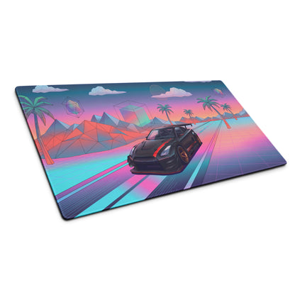 Nissan GT-R R35 Inspired Black Red Vaporwave Gaming Mouse Pad – Neon Pink Cyan Highway Desk Mat, Retro Futuristic JDM Supercar Digital Art