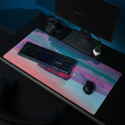 Dodge Viper ACR Inspired Red White Vaporwave Gaming Mouse Pad – Neon Desert Raceway Desk Mat, Retro Futuristic Supercar Sunset Digital Art