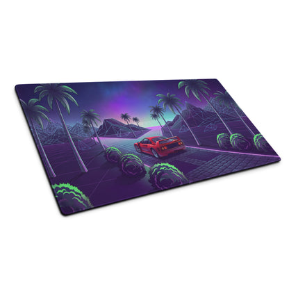 Ferrari F40 Inspired Red Purple Vaporwave Gaming Mouse Pad – Neon Palm Grid Highway Desk Mat, Retro Futuristic Supercar Landscape Digital Art