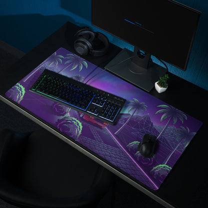Ferrari F40 Inspired Red Purple Vaporwave Gaming Mouse Pad – Neon Palm Grid Highway Desk Mat, Retro Futuristic Supercar Landscape Digital Art