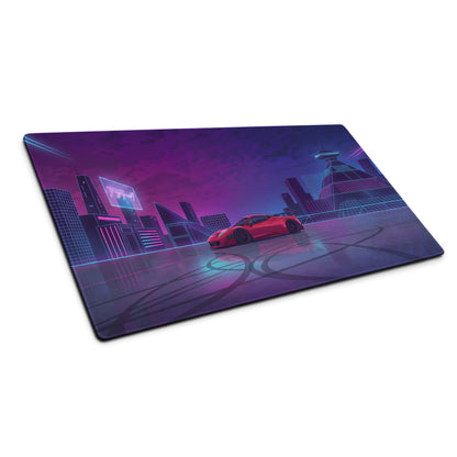 Ferrari 458 Italia Inspired Widebody Red Purple Vaporwave Gaming Mouse Pad – Neon Japanese Cyber City Desk Mat, Retro Futuristic Supercar Digital Art