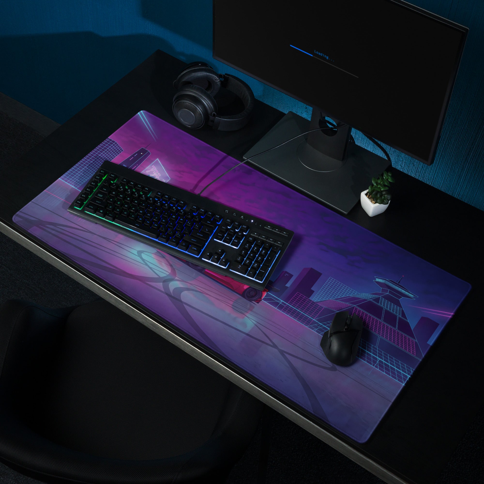 Ferrari 458 Italia Inspired Widebody Red Purple Vaporwave Gaming Mouse Pad – Neon Japanese Cyber City Desk Mat, Retro Futuristic Supercar Digital Art