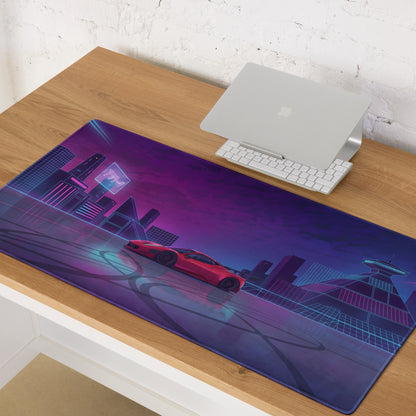 Ferrari 458 Italia Inspired Widebody Red Purple Vaporwave Gaming Mouse Pad – Neon Japanese Cyber City Desk Mat, Retro Futuristic Supercar Digital Art