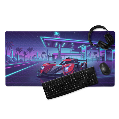 Cadillac V-Series.R Inspired Red Black Vaporwave Gaming Mouse Pad – Neon Retro Gas Station Desk Mat, Futuristic Le Mans Hypercar Digital Art