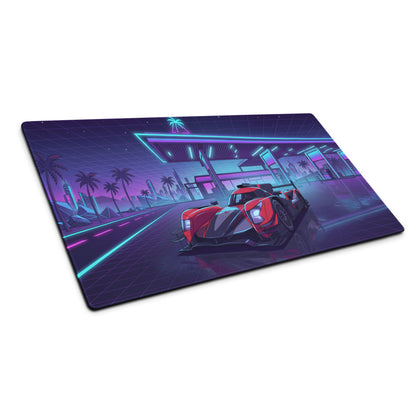 Cadillac V-Series.R Inspired Red Black Vaporwave Gaming Mouse Pad – Neon Retro Gas Station Desk Mat, Futuristic Le Mans Hypercar Digital Art