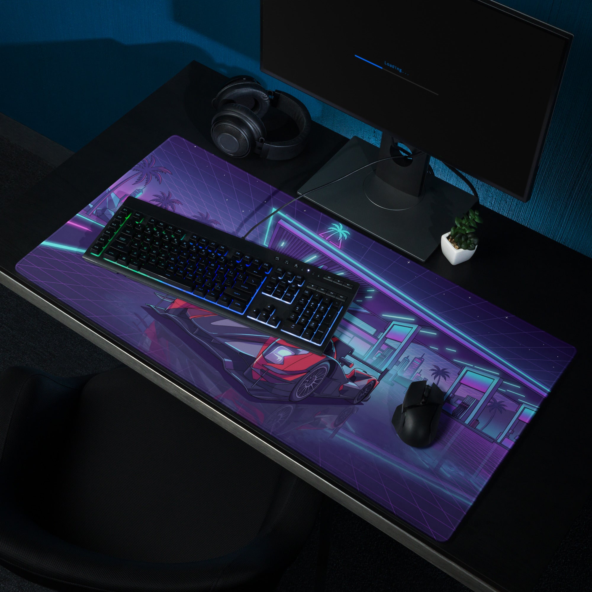 Cadillac V-Series.R Inspired Red Black Vaporwave Gaming Mouse Pad – Neon Retro Gas Station Desk Mat, Futuristic Le Mans Hypercar Digital Art