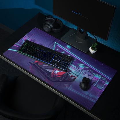 Cadillac V-Series.R Inspired Red Black Vaporwave Gaming Mouse Pad – Neon Retro Gas Station Desk Mat, Futuristic Le Mans Hypercar Digital Art