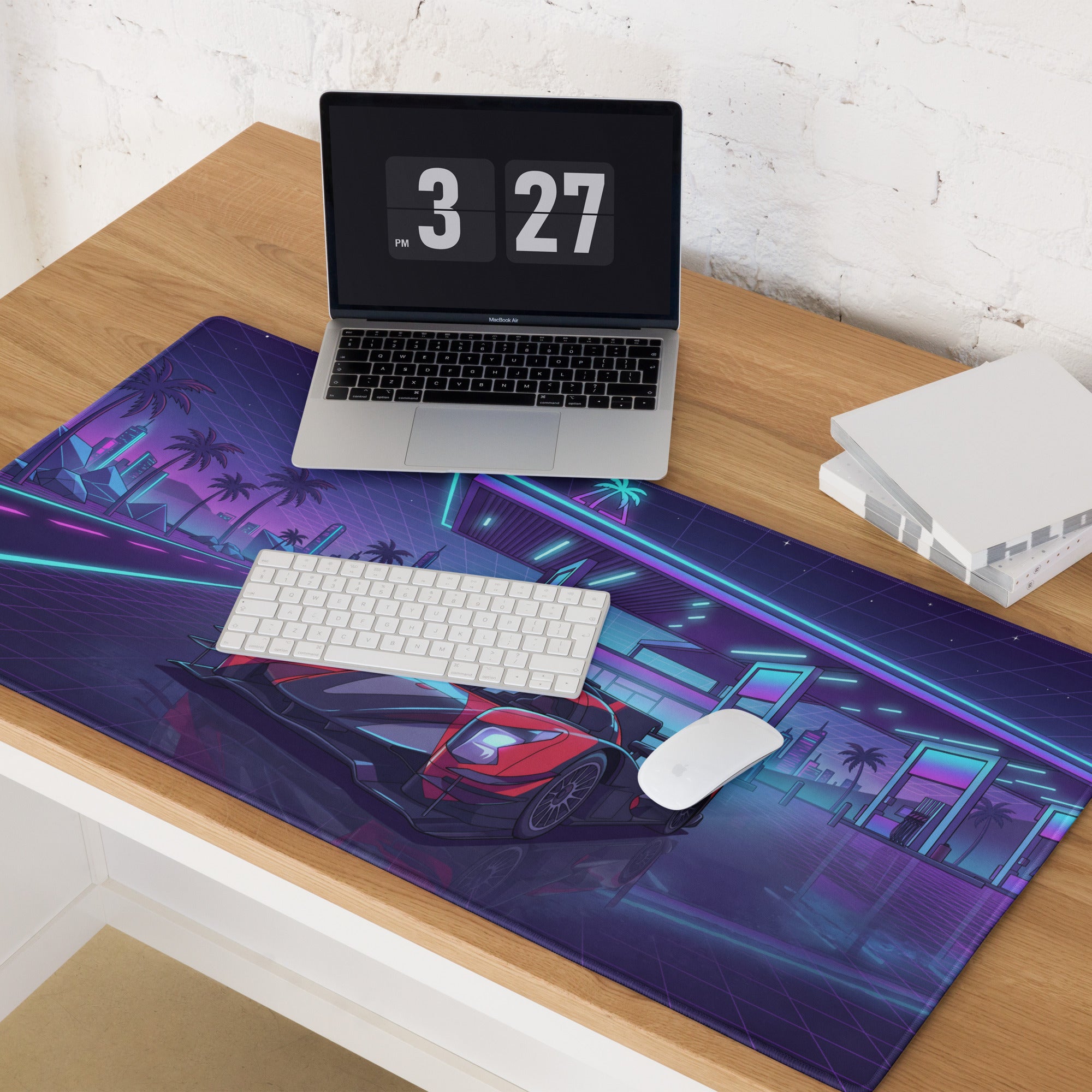Cadillac V-Series.R Inspired Red Black Vaporwave Gaming Mouse Pad – Neon Retro Gas Station Desk Mat, Futuristic Le Mans Hypercar Digital Art