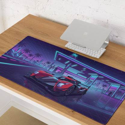 Cadillac V-Series.R Inspired Red Black Vaporwave Gaming Mouse Pad – Neon Retro Gas Station Desk Mat, Futuristic Le Mans Hypercar Digital Art