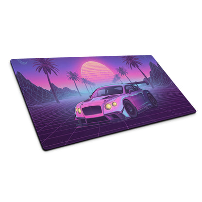 Bentley Continental GT3 Inspired Pink Purple Vaporwave Gaming Mouse Pad – Neon Sunset Grid Desk Mat, Retro Futuristic Racing Car Digital Art