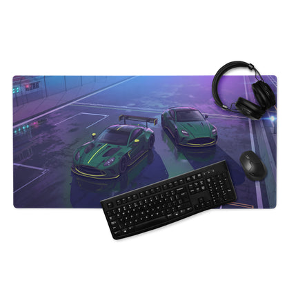 Aston Martin Vantage GT3 & DB12 Inspired Green Vaporwave Gaming Mouse Pad – Neon Racetrack Desk Mat, Moody Motorsport Digital Art