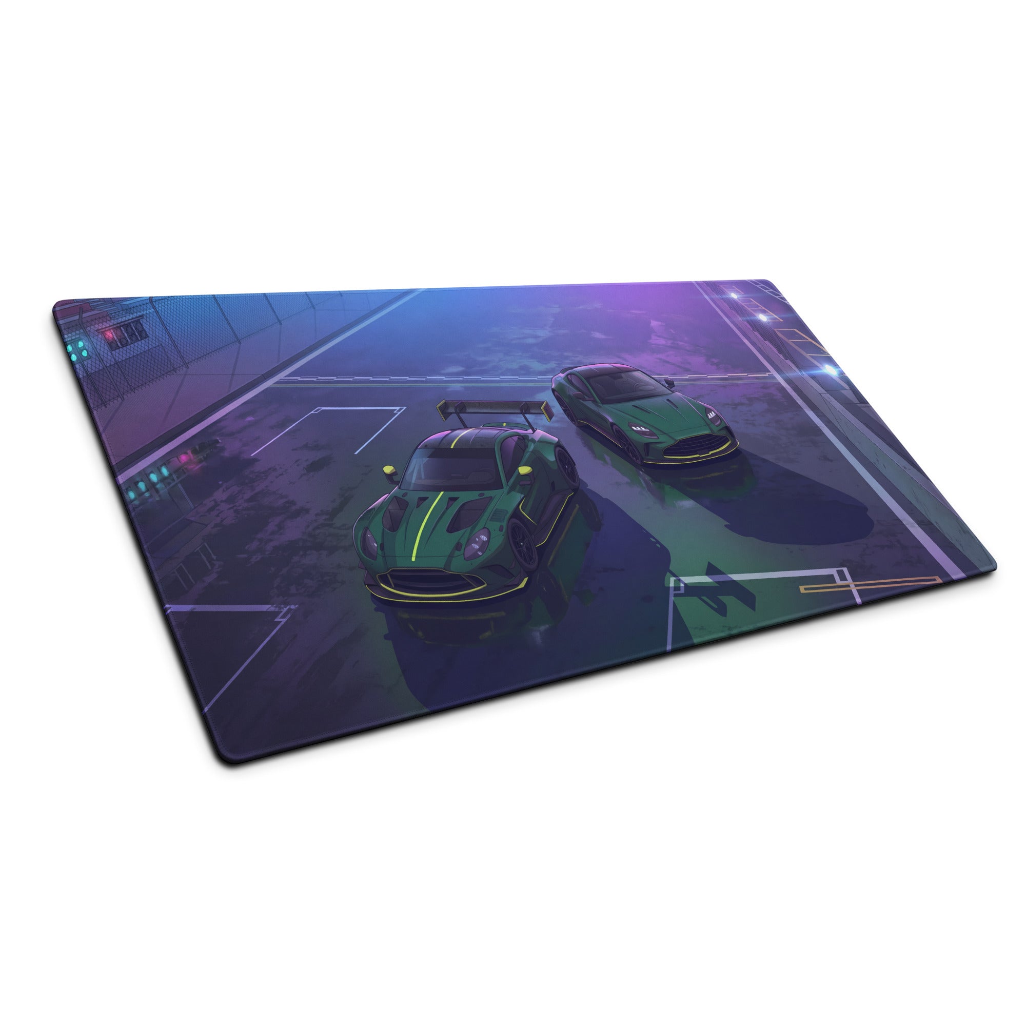 Aston Martin Vantage GT3 & DB12 Inspired Green Vaporwave Gaming Mouse Pad – Neon Racetrack Desk Mat, Moody Motorsport Digital Art